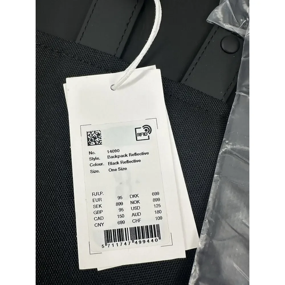 Rains Backpack Reflective Black Reflective 14090 Waterproof New With Tags